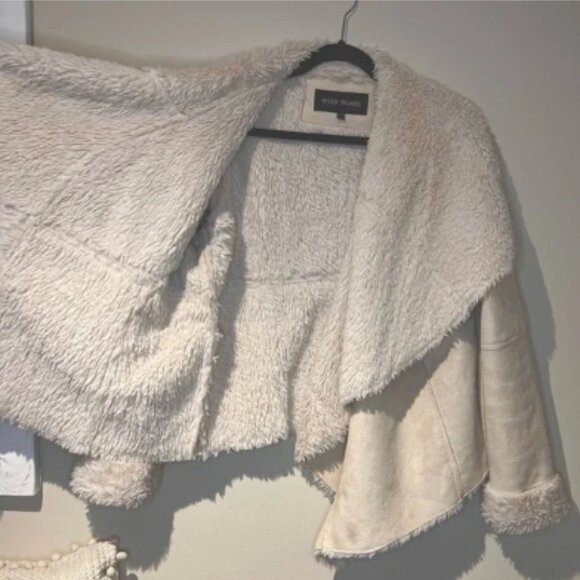 River Island Suedette Borg Lined Waterfall Open Jacket -XL in Cream -Stock Photo - Picture 3 of 7
